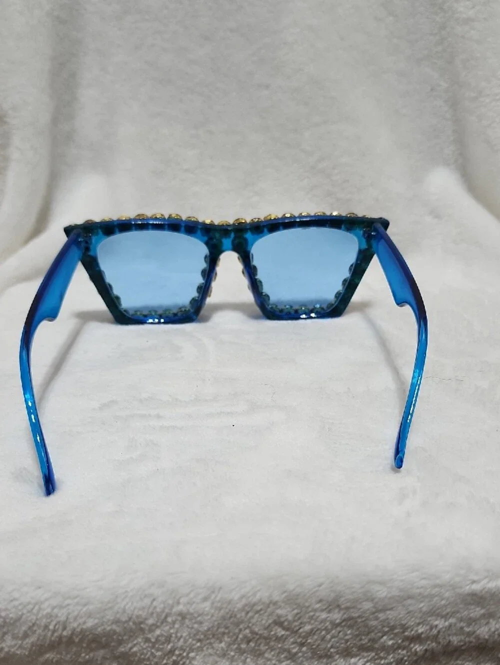 Dolls Kill Azure Club Glam Rhinestone Oversized Blue Sunglasses